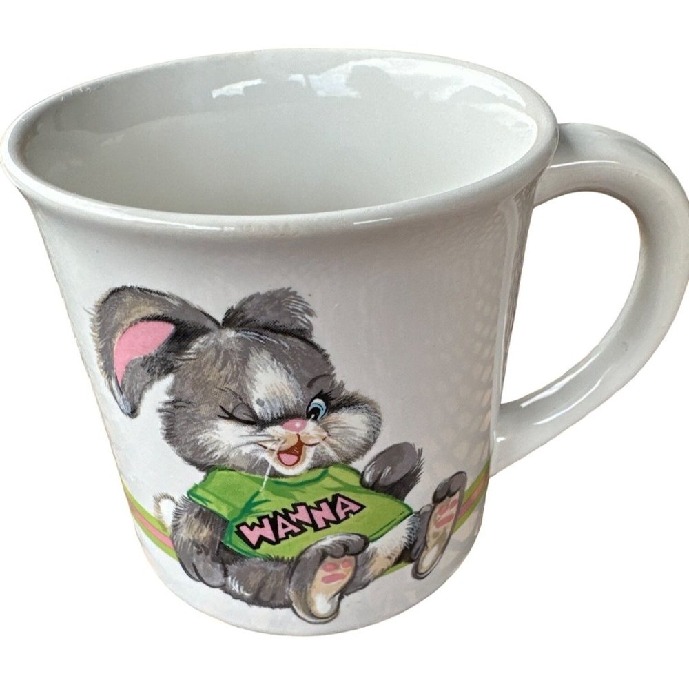 Vintage 1982 Animal Talk Series Bunny Wink Ceramic Mug w/Handle 9 oz. 3.5" READ